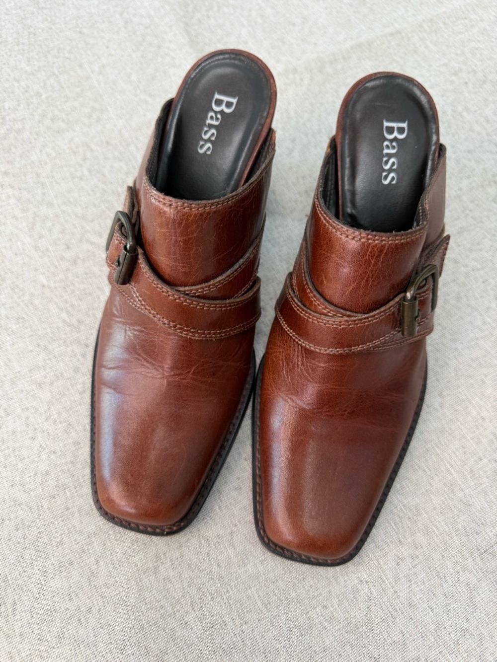 G.H.‎ Bass Brown Leather Square Toe Block Heel Mules 6